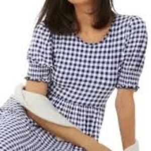 Draper James Lee Ann Gingham Tiered Dress Navy Check NWT Size 1X